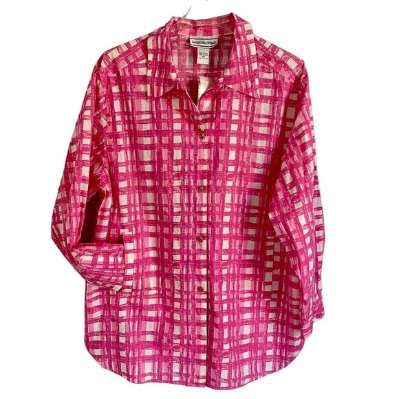 August Max Woman Long Sleeve Button Up Top Pink White Size 16W NEW NWT - Picture 2 of 9
